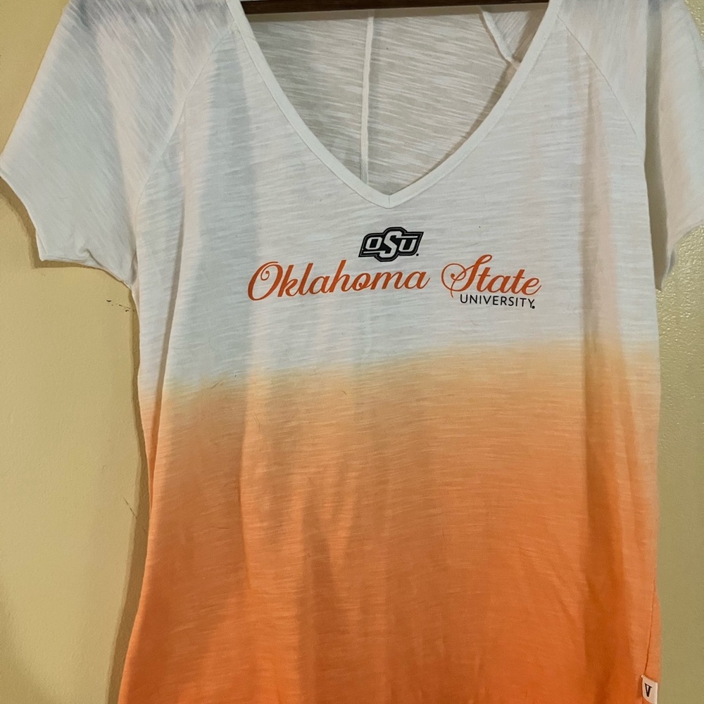 Oklahoma State University Women's Orange and White V-Neck Top